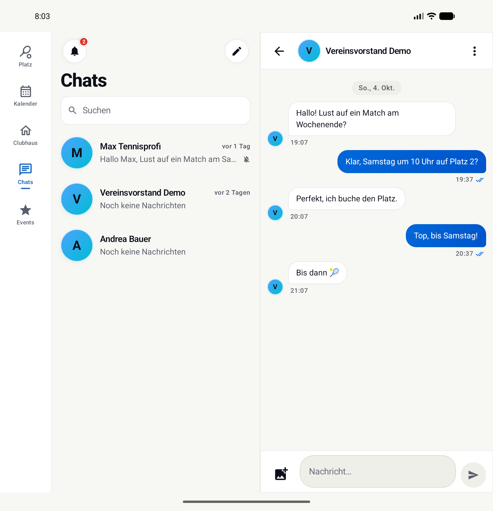 Unfolded, the chat list and the chat sit side by side