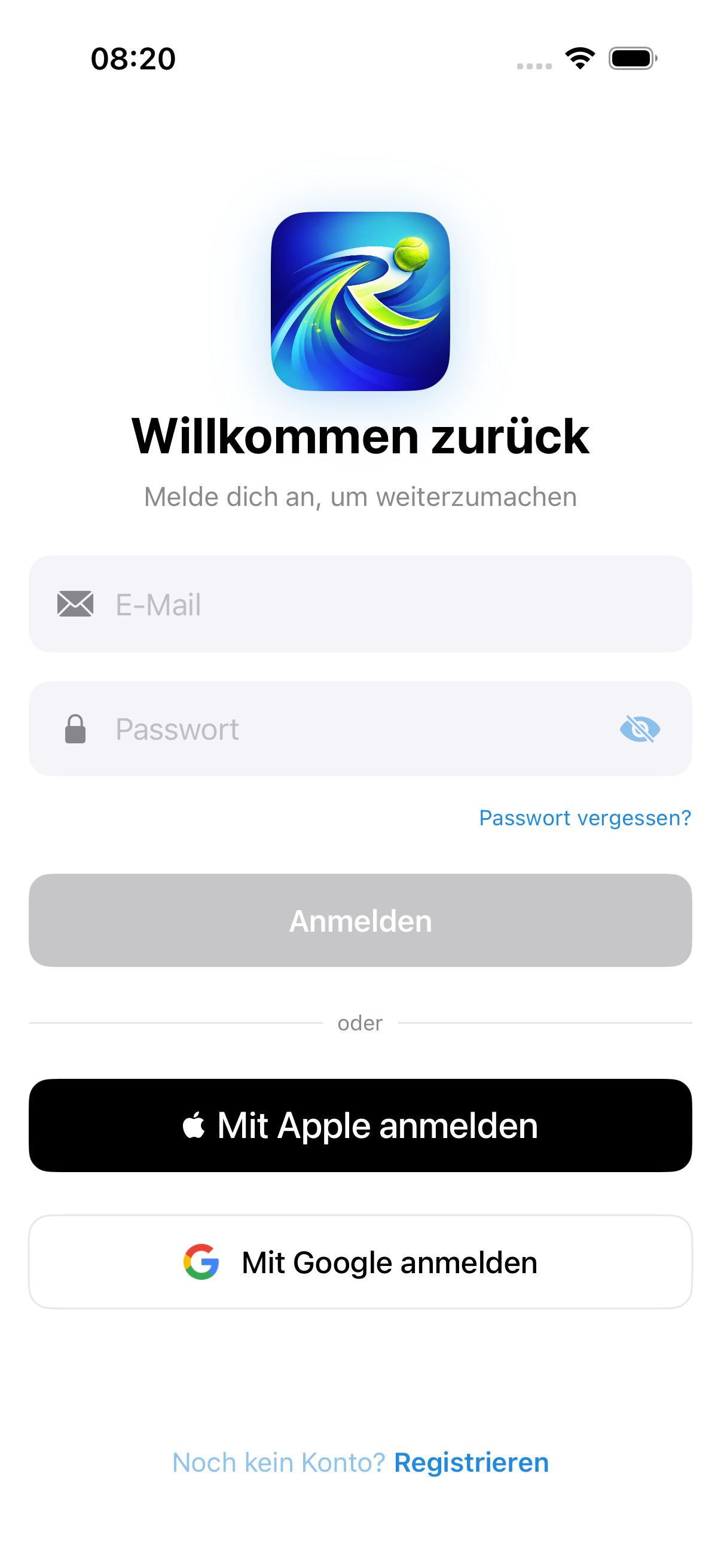 Anmeldebildschirm der iOS-App