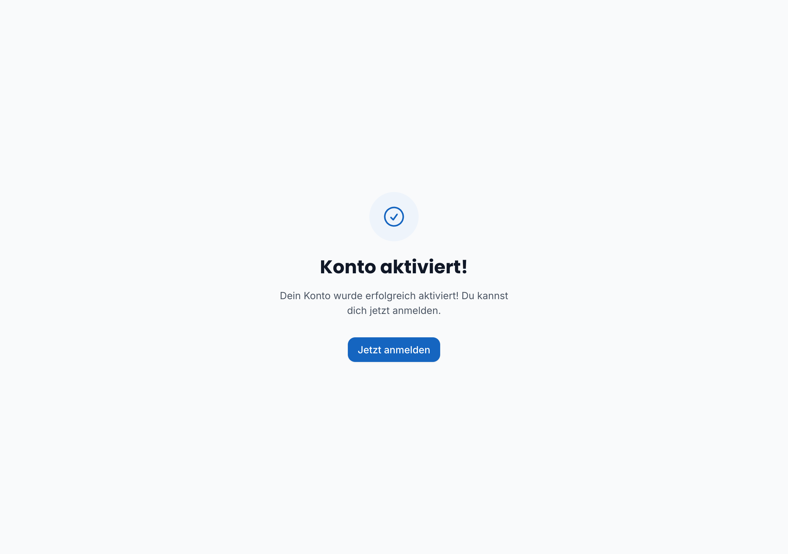 Bestätigungsseite nach erfolgreicher Konto-Aktivierung