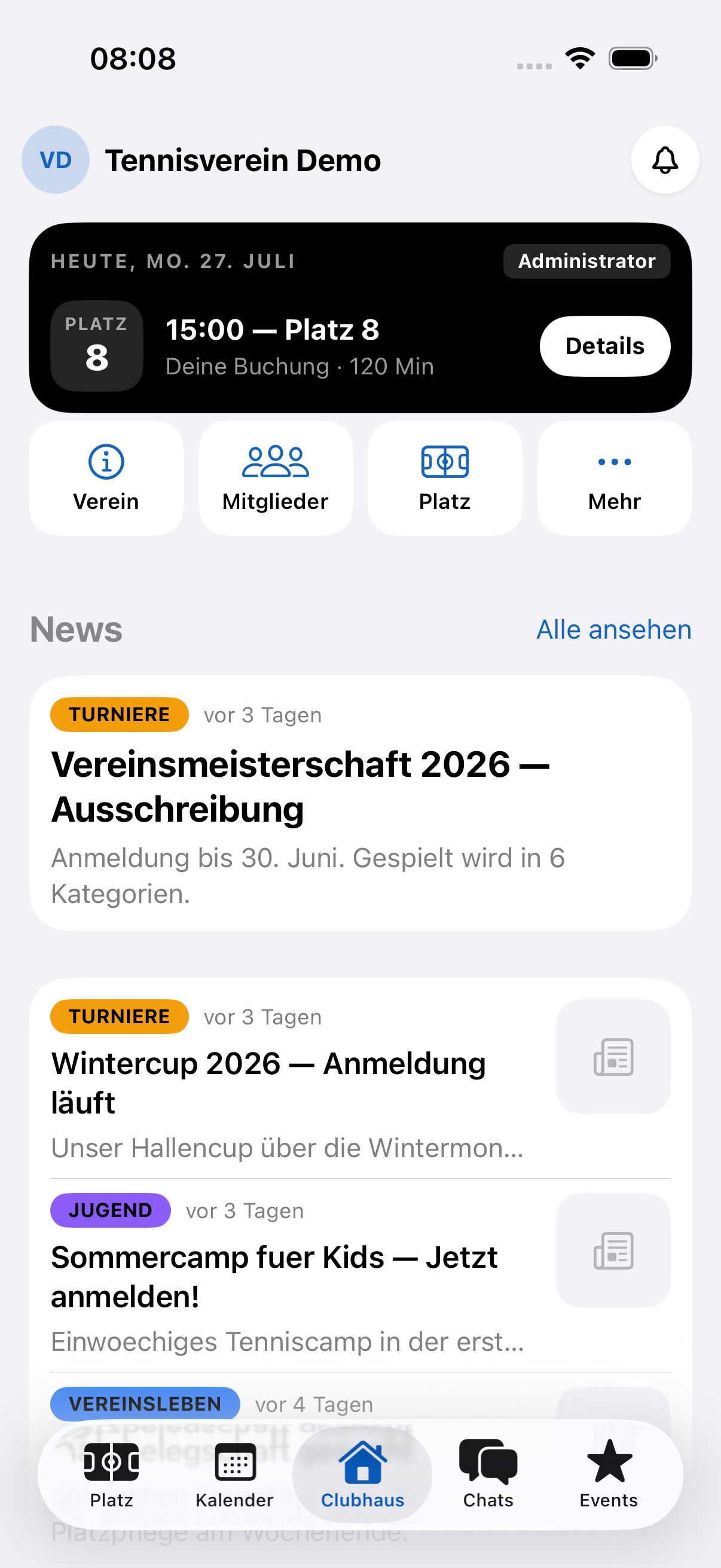 Portal-Dashboard in der iOS-App