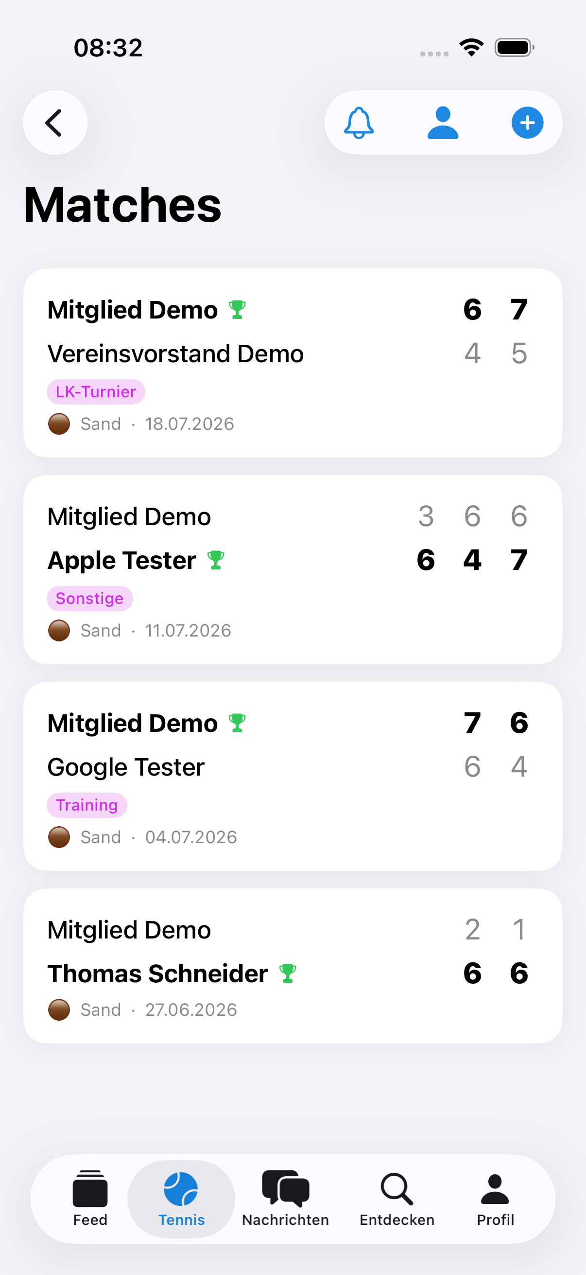 Match-Liste in der iOS-App