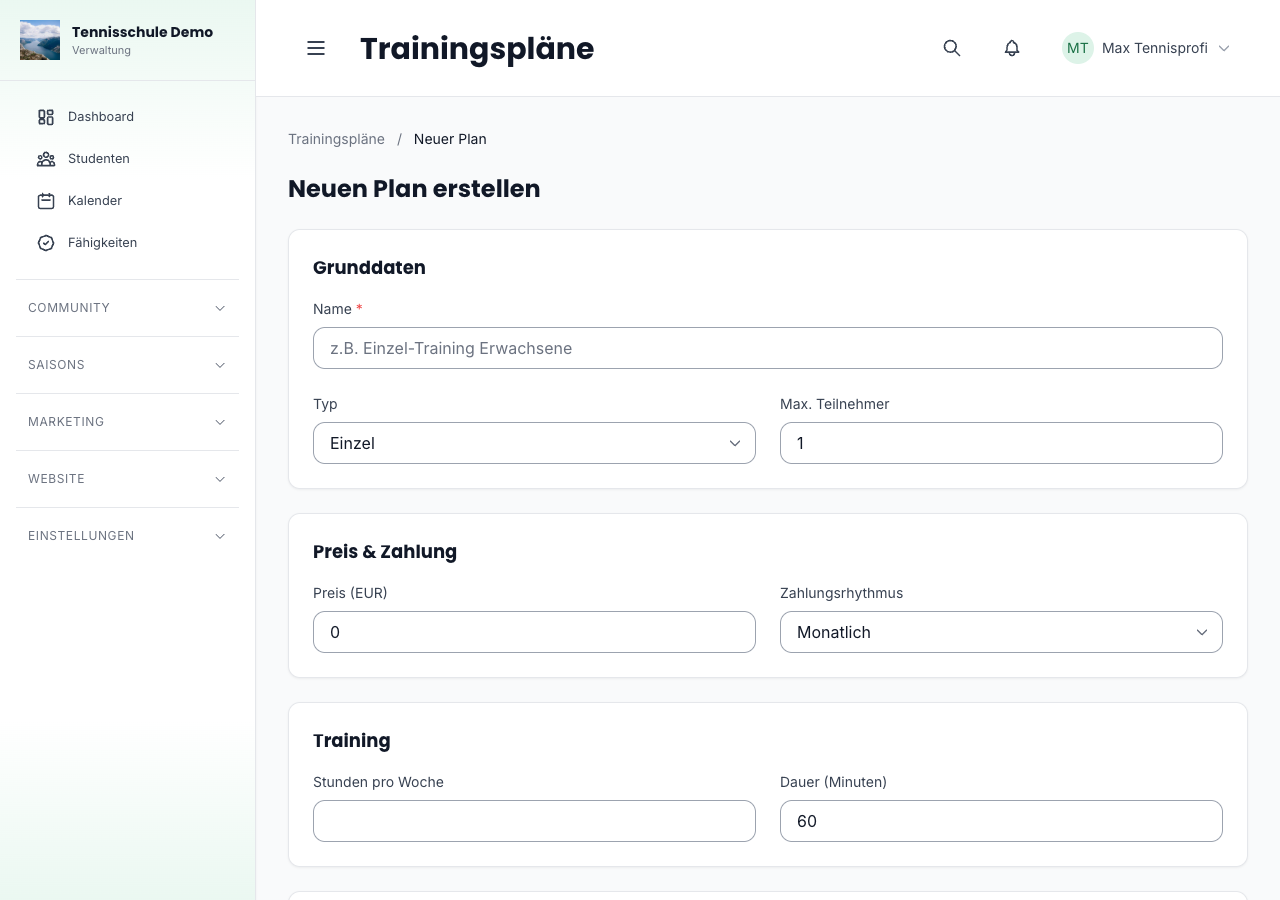Neuen Trainingsplan anlegen