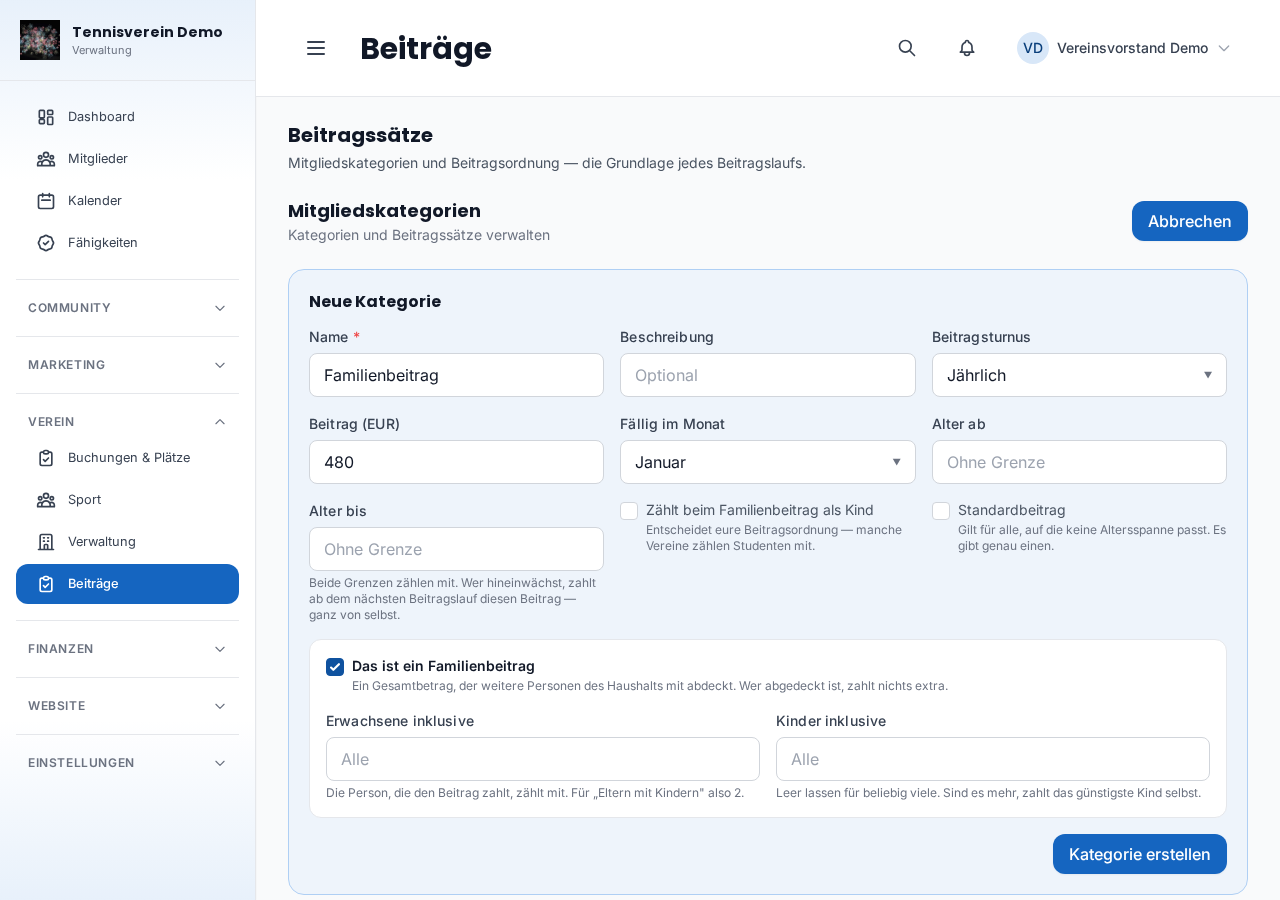 Creating a family fee as a category