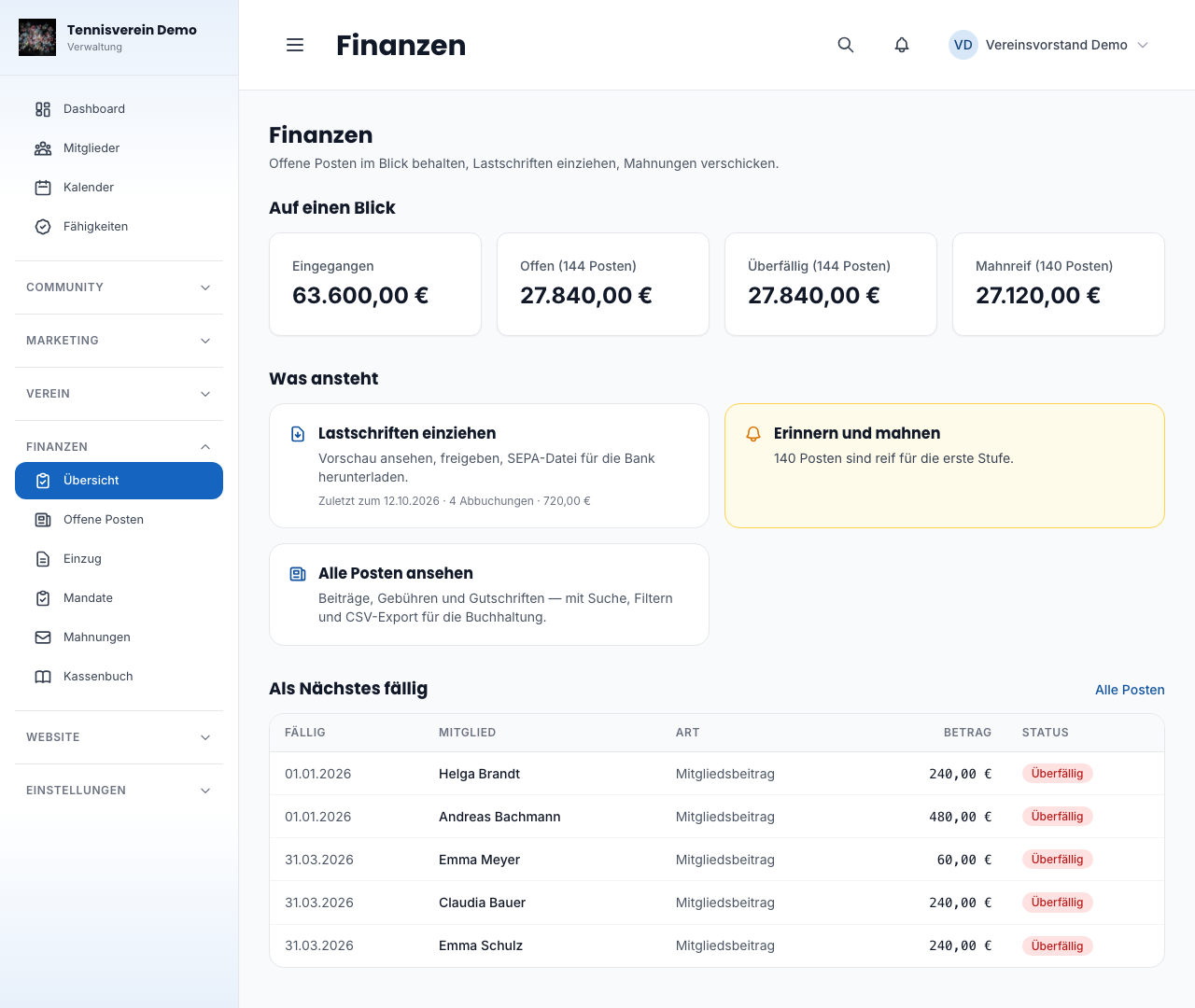 Die Seite „Finanzen" als Ausgangspunkt