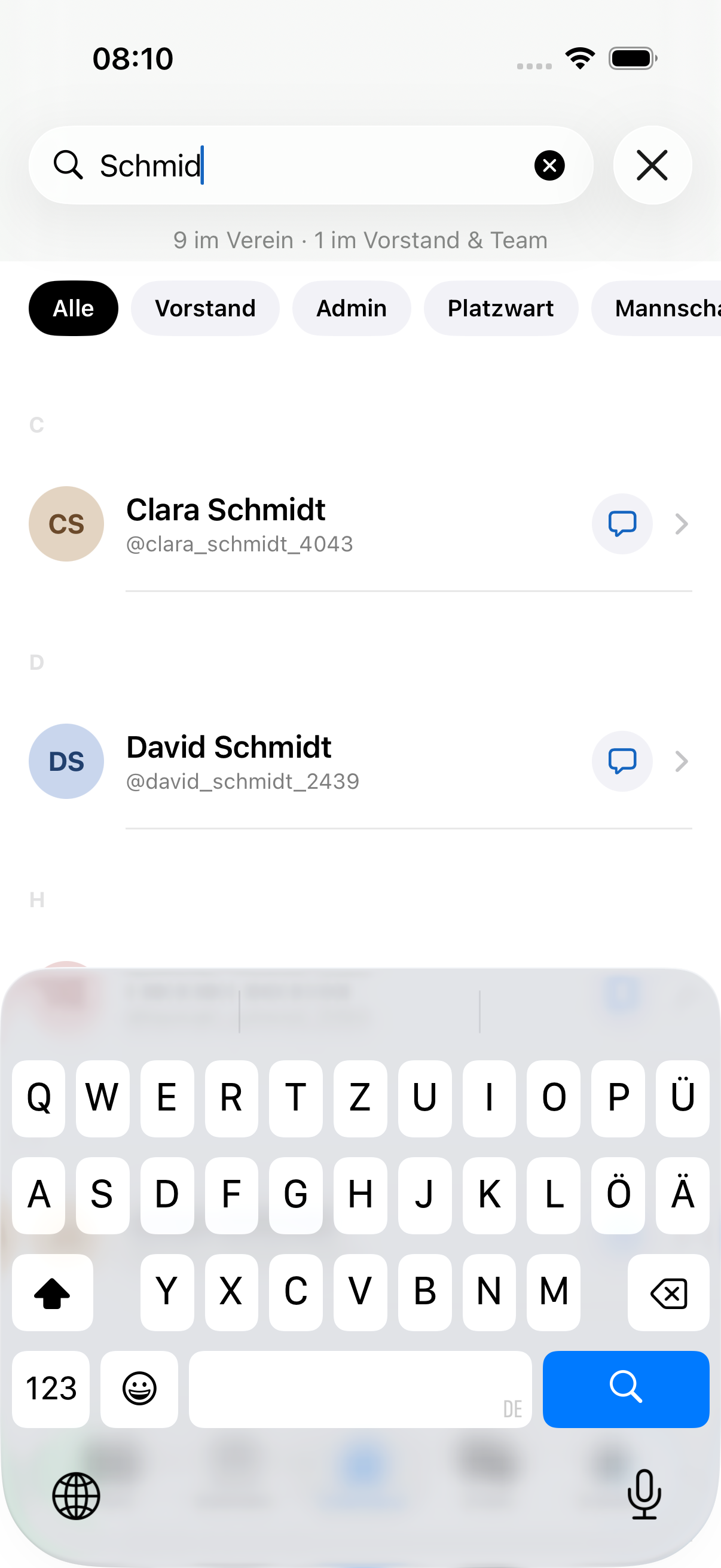 Mitgliedersuche in der iOS-App