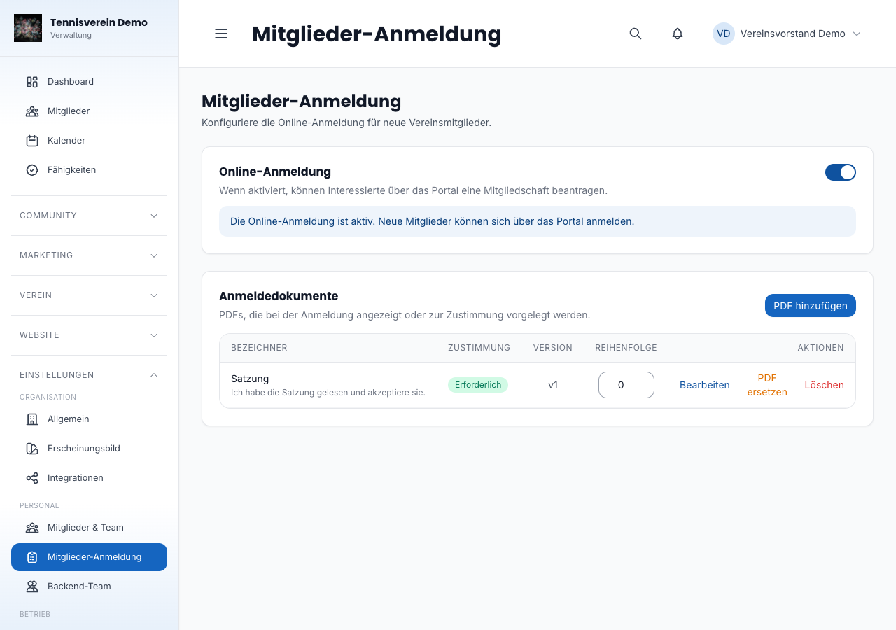 Formular zum Hinzufügen eines neuen Dokuments