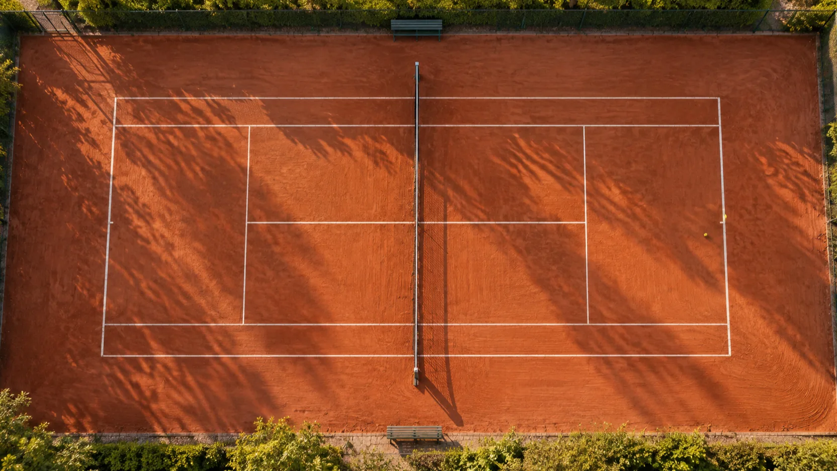 Clay court from above with freshly drawn lines